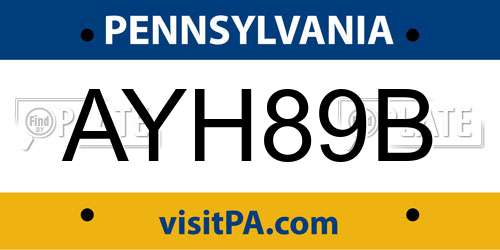 AYH89B Pennsylvania License Plate