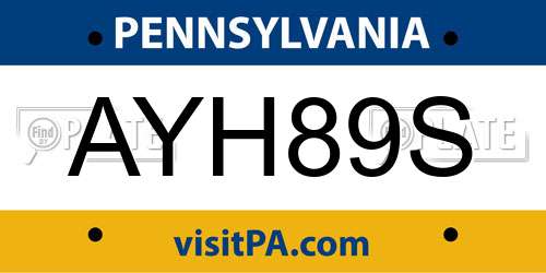 AYH89S Pennsylvania License Plate