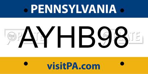AYHB98 Pennsylvania License Plate