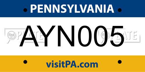 AYN005 Pennsylvania License Plate