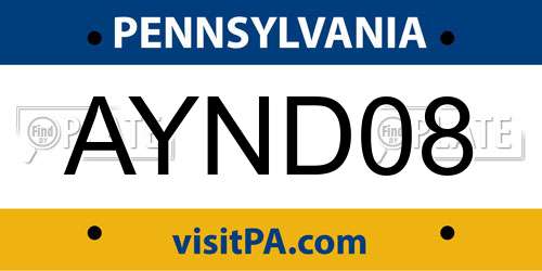 AYND08 Pennsylvania License Plate