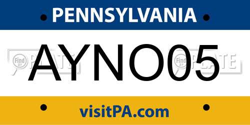 AYNO05 Pennsylvania License Plate