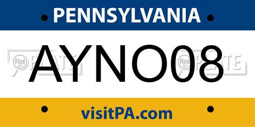 AYNO08 Pennsylvania License Plate