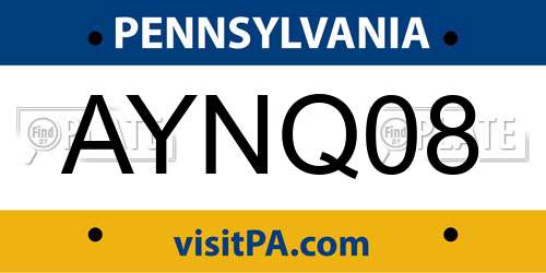 AYNQ08 Pennsylvania License Plate