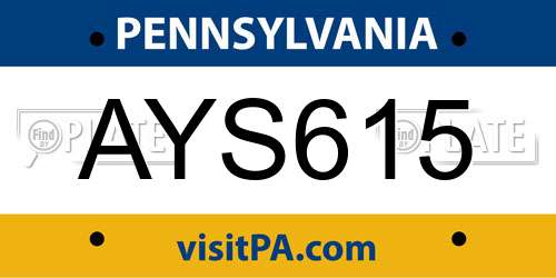 AYS615 Pennsylvania License Plate