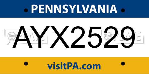 AYX2529 Pennsylvania License Plate