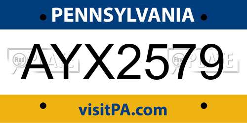 AYX2579 Pennsylvania License Plate