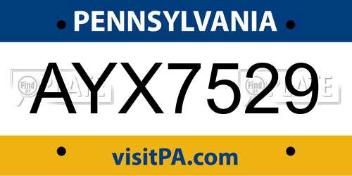 AYX7529 Pennsylvania License Plate