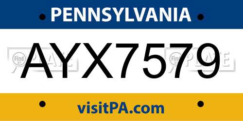 AYX7579 Pennsylvania License Plate