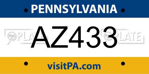 AZ433 Pennsylvania License Plate