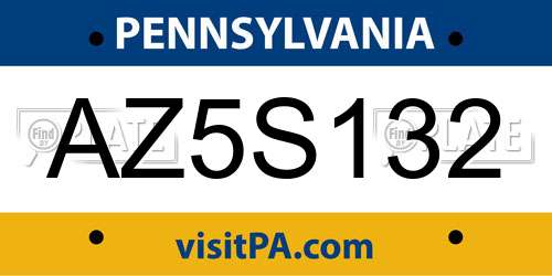 AZ5S132 Pennsylvania License Plate