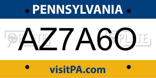AZ7A6O Pennsylvania License Plate