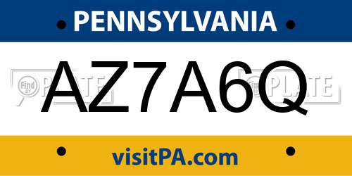 AZ7A6Q Pennsylvania License Plate