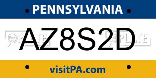 AZ8S2D Pennsylvania License Plate