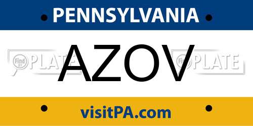 AZOV Pennsylvania License Plate