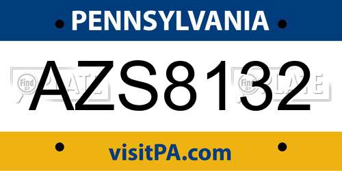 AZS8132 Pennsylvania License Plate