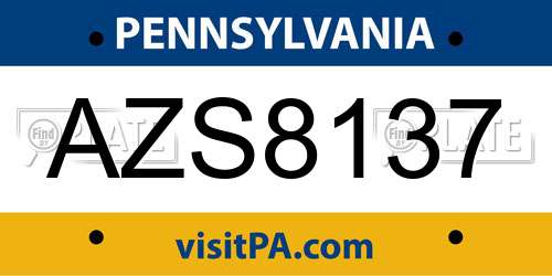 AZS8137 Pennsylvania License Plate