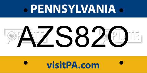 AZS82O Pennsylvania License Plate