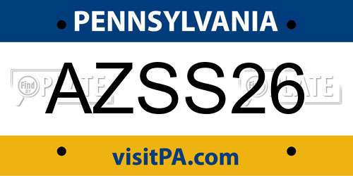 AZSS26 Pennsylvania License Plate
