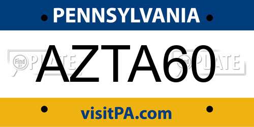 AZTA60 Pennsylvania License Plate