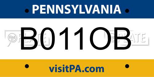 B011OB Pennsylvania License Plate