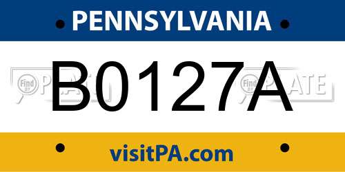 B0127A Pennsylvania License Plate