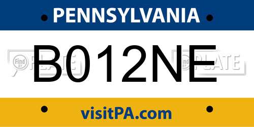 B012NE Pennsylvania License Plate