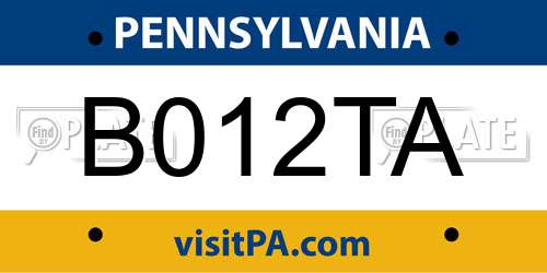 B012TA Pennsylvania License Plate