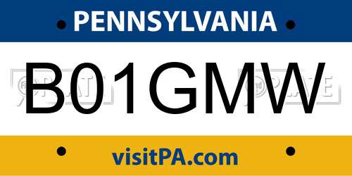 B01GMW Pennsylvania License Plate