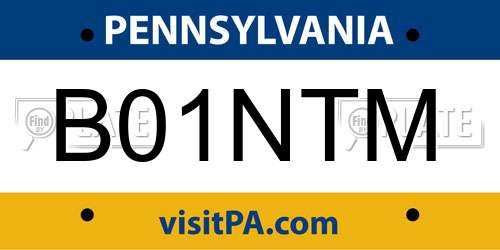 B01NTM Pennsylvania License Plate