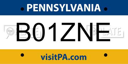 B01ZNE Pennsylvania License Plate