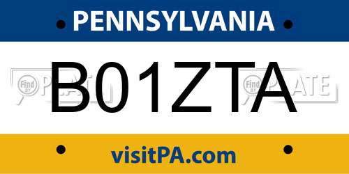 B01ZTA Pennsylvania License Plate