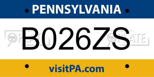 B026ZS Pennsylvania License Plate