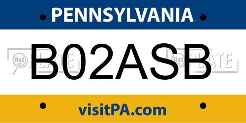 B02ASB Pennsylvania License Plate