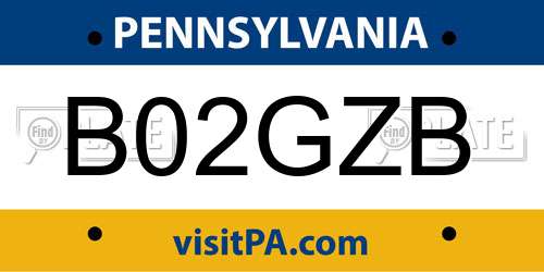 B02GZB Pennsylvania License Plate