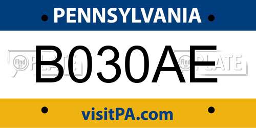 B030AE Pennsylvania License Plate