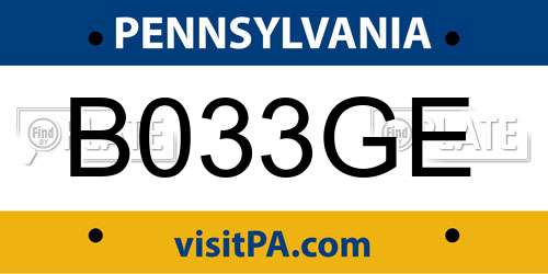 B033GE Pennsylvania License Plate