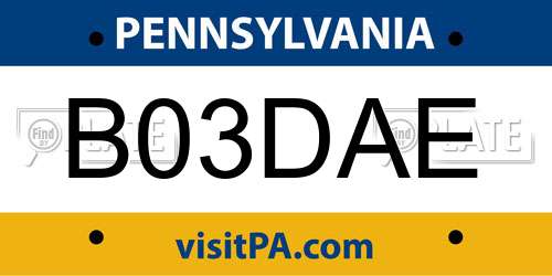 B03DAE Pennsylvania License Plate