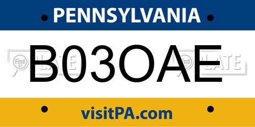 B03OAE Pennsylvania License Plate