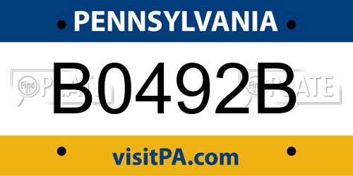 B0492B Pennsylvania License Plate