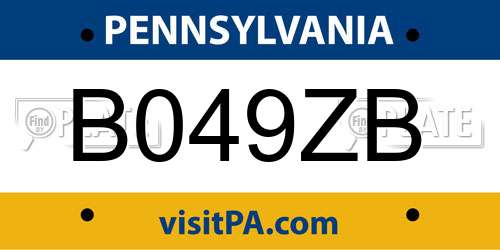 B049ZB Pennsylvania License Plate