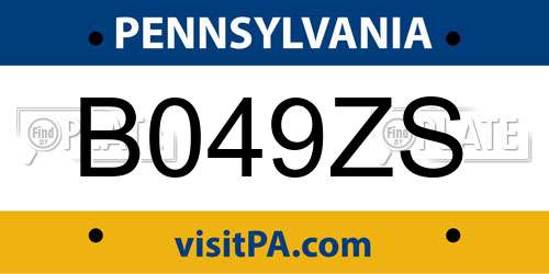 B049ZS Pennsylvania License Plate
