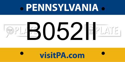 B052II Pennsylvania License Plate