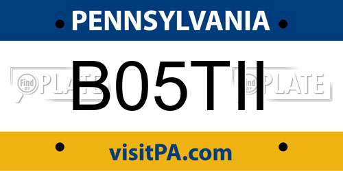 B05TII Pennsylvania License Plate