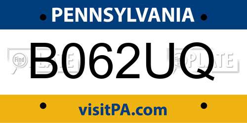 B062UQ Pennsylvania License Plate