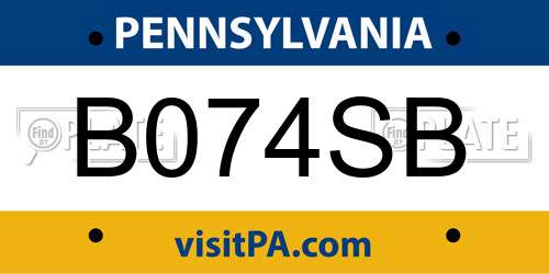 B074SB Pennsylvania License Plate