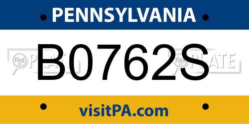 B0762S Pennsylvania License Plate