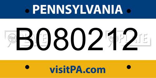 B080212 Pennsylvania License Plate
