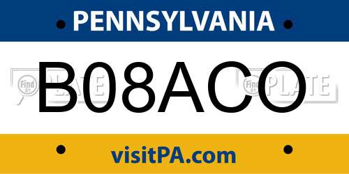 B08ACO Pennsylvania License Plate