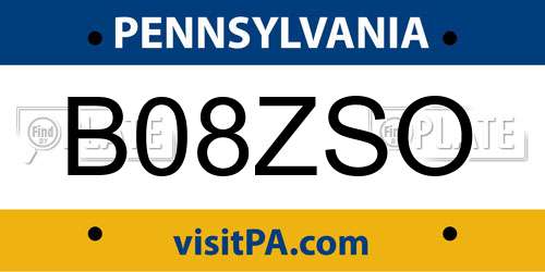 B08ZSO Pennsylvania License Plate